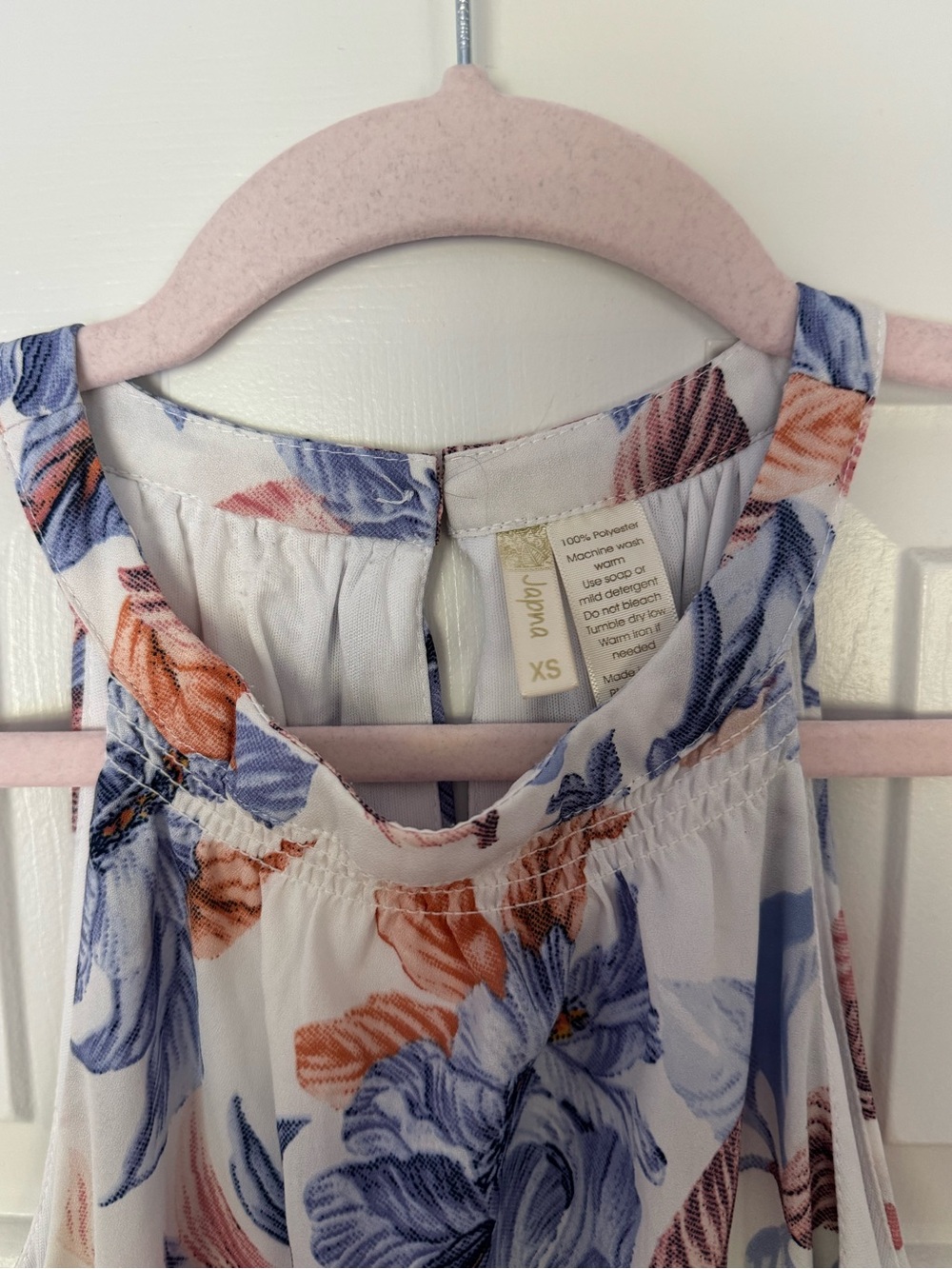 Floral Halter Maxi Dress in White with Blue & Coral Print - Picture 3 of 5